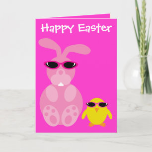 Easter Bunny & Chick With Sunglasses Holiday Card