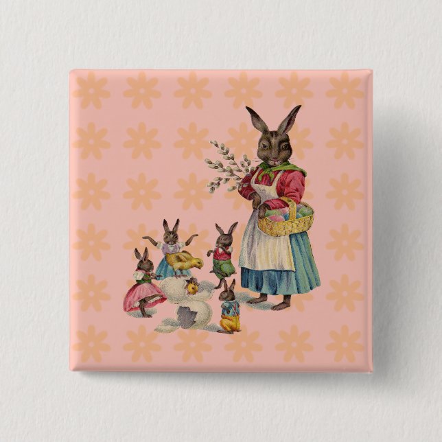 Easter Bunny Chicken Bunny Eggs 2 Inch Square Button (Front)
