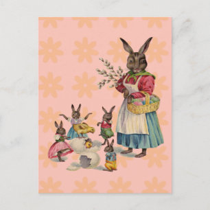 Easter Bunny Chicken Bunny Eggs Holiday Postcard