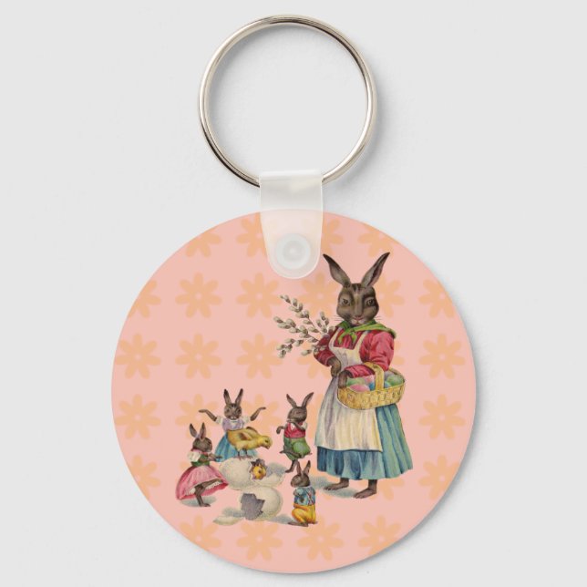Easter Bunny Chicken Bunny Eggs Keychain (Front)