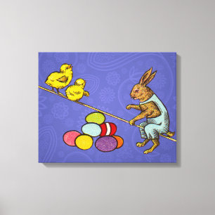 Easter Bunny chickens eggs illustration Canvas Print