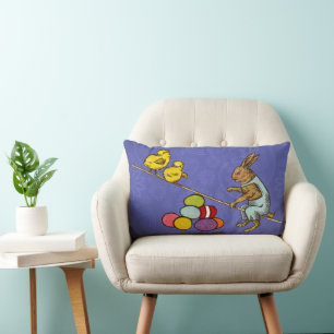 Easter Bunny chickens eggs illustration Lumbar Pillow