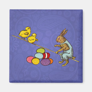 Easter Bunny chickens eggs illustration Magnet