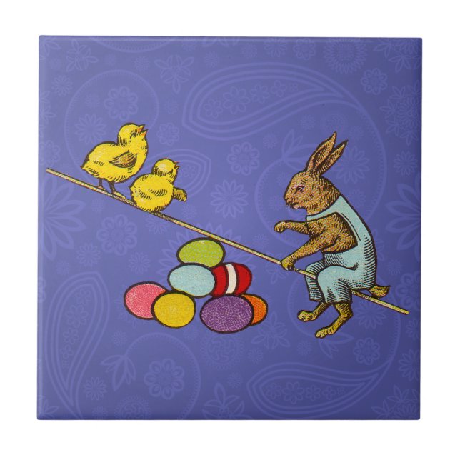 Easter Bunny chickens eggs illustration Tile (Front)