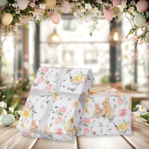Easter Bunny Chicks Spring Floral Wrapping Paper