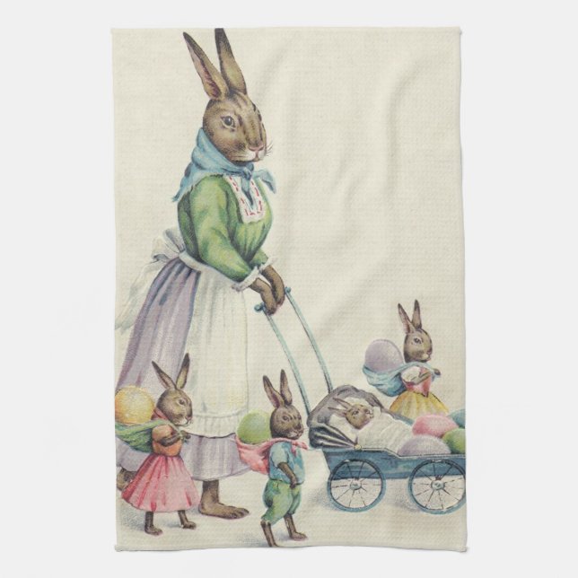 Easter Bunny Children Coloured Egg Kitchen Towel (Vertical)