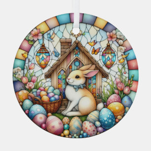 Easter Bunny Church Eggs Stained Glass Flowers Ornament