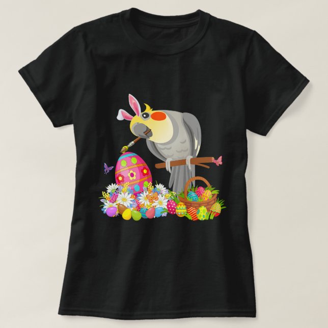 Easter Bunny Cockatiel Drawing Chocolate Eggs Love T-Shirt (Design Front)