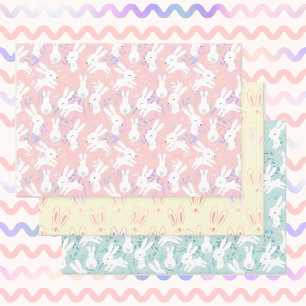 Easter Bunny Collection of 3 Pastel Cute Wrapping Paper Sheet