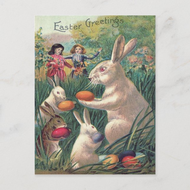 Easter Bunny Colored Egg Victorian Women Holiday Postcard (Front)