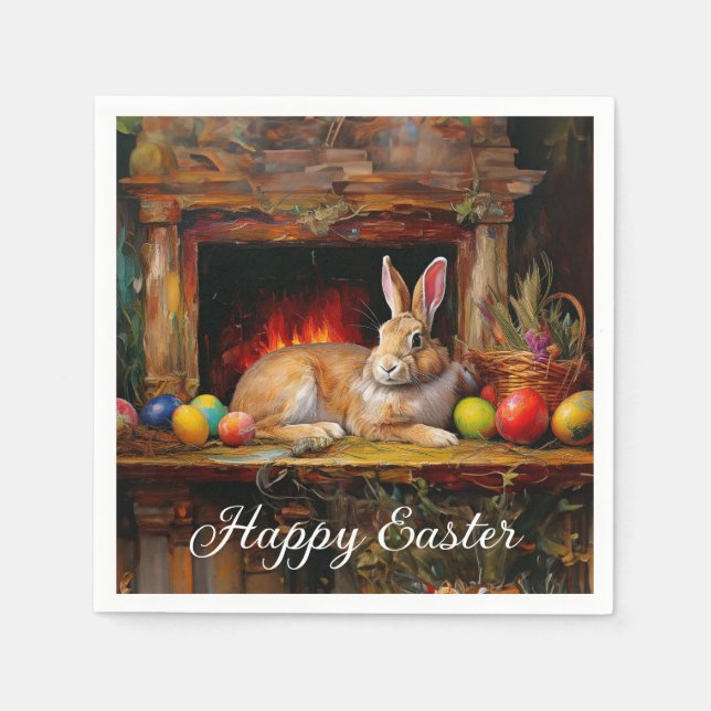 Easter Bunny Colorful Easter eggs Happy Easter Napkin (Front)