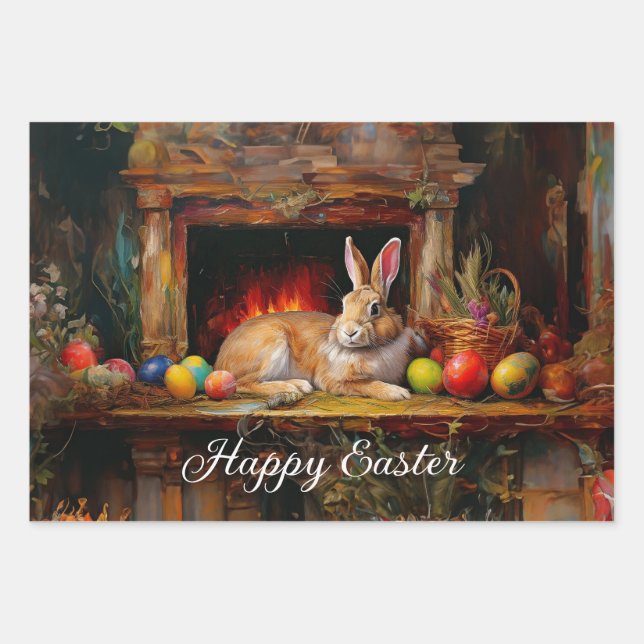 Easter Bunny Colorful Easter eggs Happy Easter Wrapping Paper Sheet (Front)