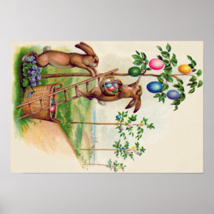 Easter Bunny Coloured Egg Tree Poster