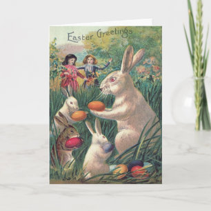 Easter Bunny Coloured Egg Victorian Women Holiday Card