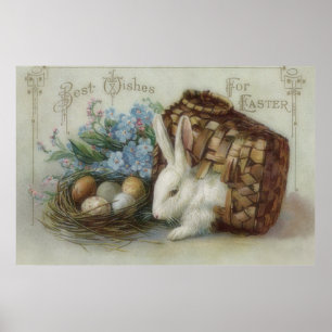Easter Bunny Coloured Painted Egg Basket Forget Me Poster