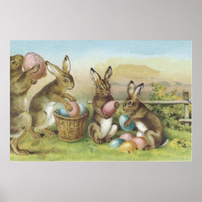 Easter Bunny Coloured Painted Egg Field Poster (Front)