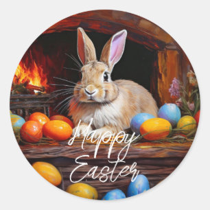 Easter Bunny Colourful Easter eggs Happy Easter Classic Round Sticker