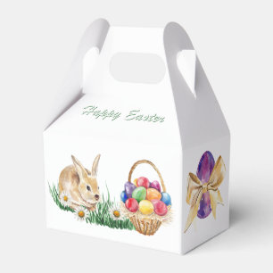 Easter bunny, colourful eggs and daisy favor box