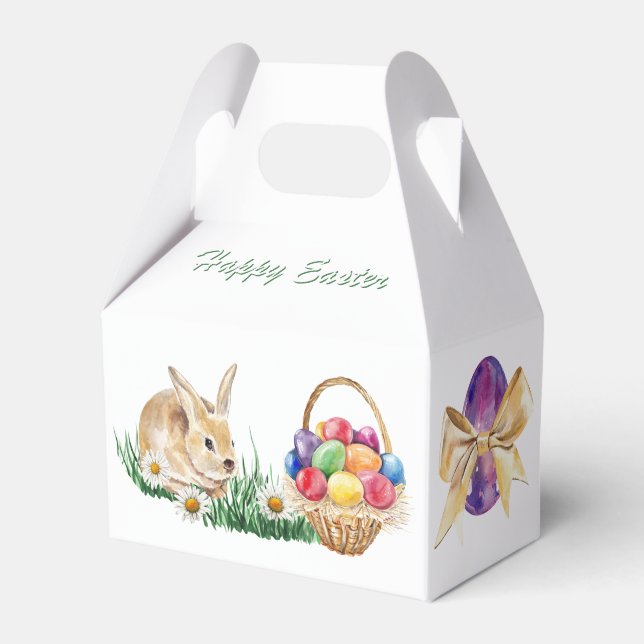 Easter bunny, colourful eggs and daisy favor box (Front Side)