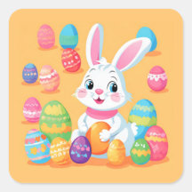 Easter Bunny Colourful Eggs on Golden Yellow