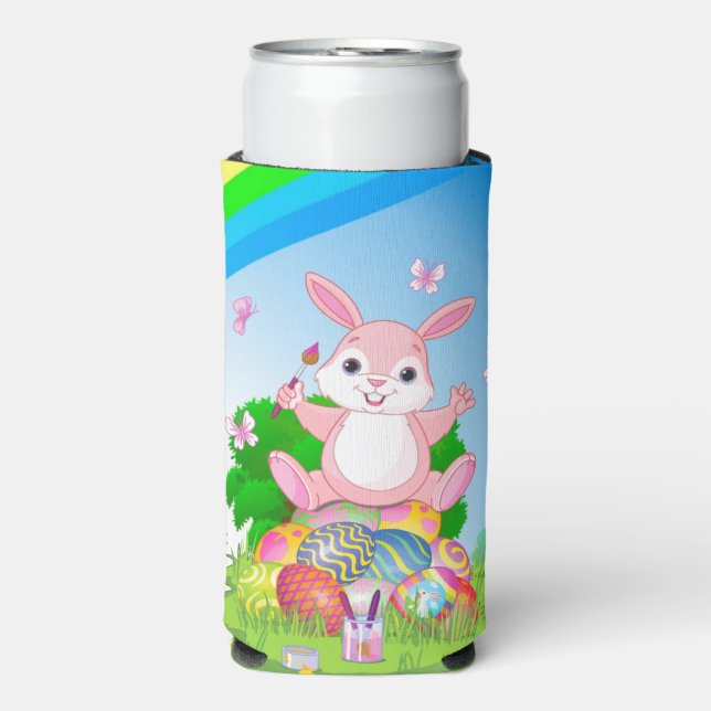 Easter Bunny Colourful Eggs Personalize Text Seltzer Can Cooler (Seltzer Front)