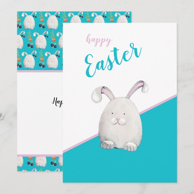 Easter Bunny Colourful Watercolor Illustration Holiday Card (Front/Back)