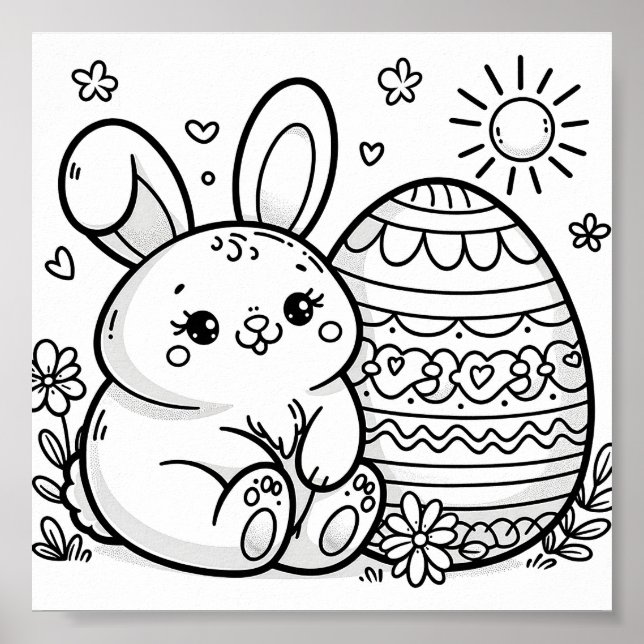 Easter Bunny Colouring Pages For Kids Poster (Front)