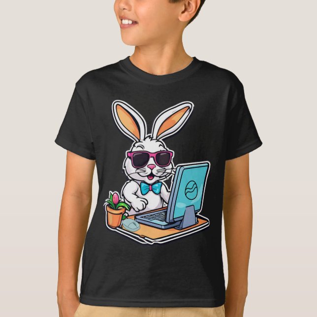 Easter Bunny Computer Video Game Lovers 1  T-Shirt (Front)