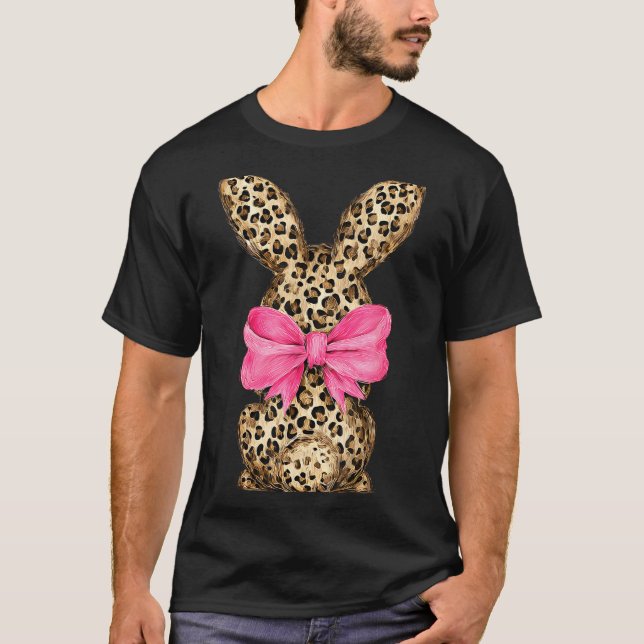 Easter bunny coquette bow leopard easter day girlE T-Shirt (Front)