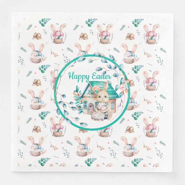Easter Bunny Cottage Napkin (Front)