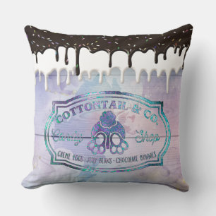 Easter Bunny Cottontail Candy Shop Sign Chocolate  Throw Pillow