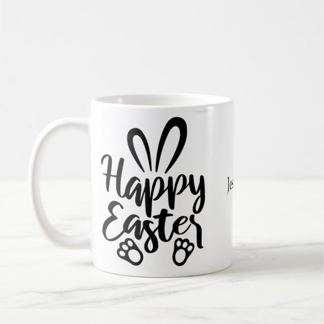 Easter Bunny Customize Photo  Black and White Mug (Left)