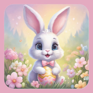 Easter Bunny Cute Floral Sticker in Spring Colours