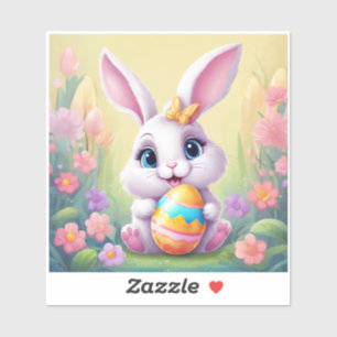 Easter Bunny Cute Floral Sticker in Spring Colours