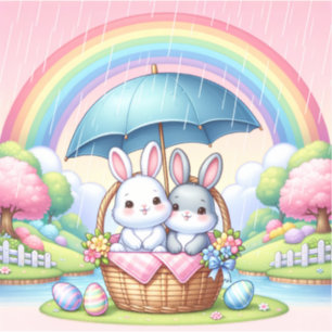 Easter Bunny Cute Floral Sticker in Spring Colours