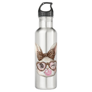Easter Bunny Cute Glasses Leopard Bunny Rabbit Eas 710 Ml Water Bottle