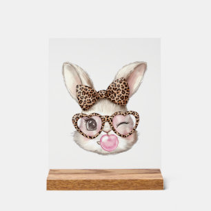 Easter Bunny Cute Glasses Leopard Bunny Rabbit Eas Acrylic Sign