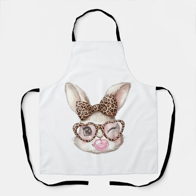 Easter Bunny Cute Glasses Leopard Bunny Rabbit Eas Apron (Front)