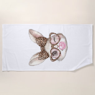 Easter Bunny Cute Glasses Leopard Bunny Rabbit Eas Beach Towel