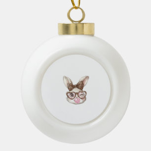 Easter Bunny Cute Glasses Leopard Bunny Rabbit Eas Ceramic Ball Christmas Ornament