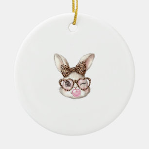 Easter Bunny Cute Glasses Leopard Bunny Rabbit Eas Ceramic Ornament