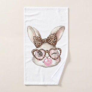 Easter Bunny Cute Glasses Leopard Bunny Rabbit Eas Hand Towel
