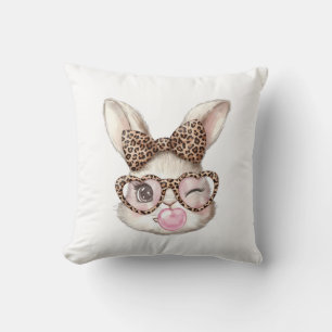 Easter Bunny Cute Glasses Leopard Bunny Rabbit Eas Throw Pillow
