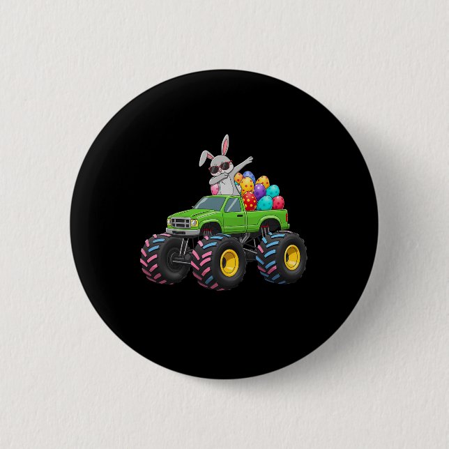 Easter Bunny Dabbing Monster Truck Easter Eggs Rab 2 Inch Round Button (Front)