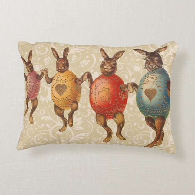 Easter Bunny Dancing Eggs Accent Pillow (Back)