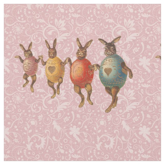 Easter Bunny Dancing Eggs Fabric (Close Up)