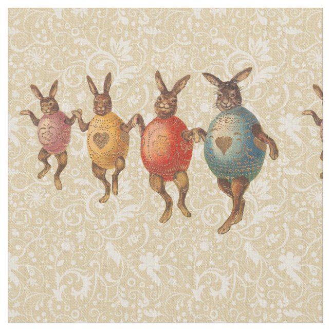Easter Bunny Dancing Eggs Fabric (Close Up)