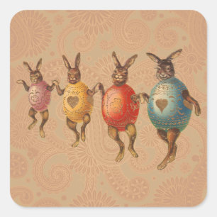 Easter Bunny Dancing Eggs Square Sticker
