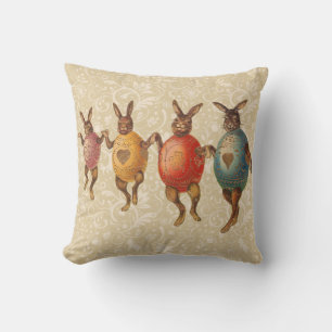 Easter Bunny Dancing Eggs Throw Pillow