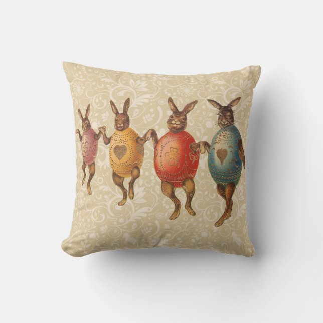 Easter Bunny Dancing Eggs Throw Pillow (Front)